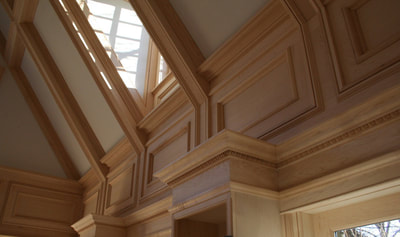wooden moulding on a cathedral ceiling