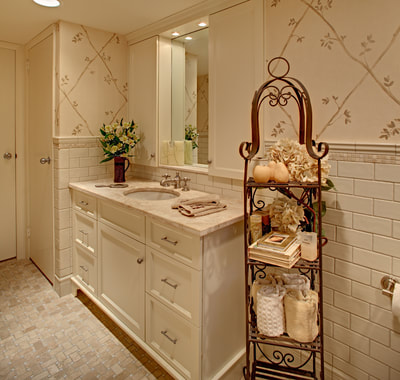 custom bathroom vanity with white cabinetry