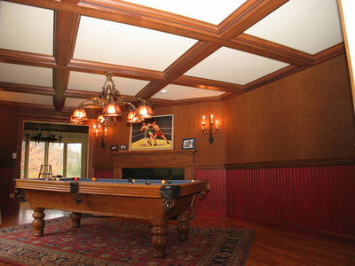 coffer ceilings in a home billiard room