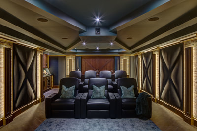 home theater with sliding barn doors